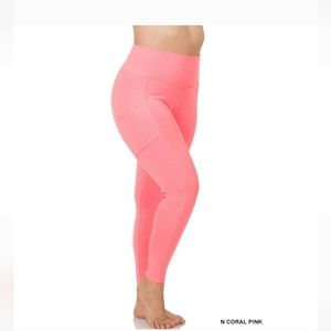 Zenana pocket legging size 1x. coral pink